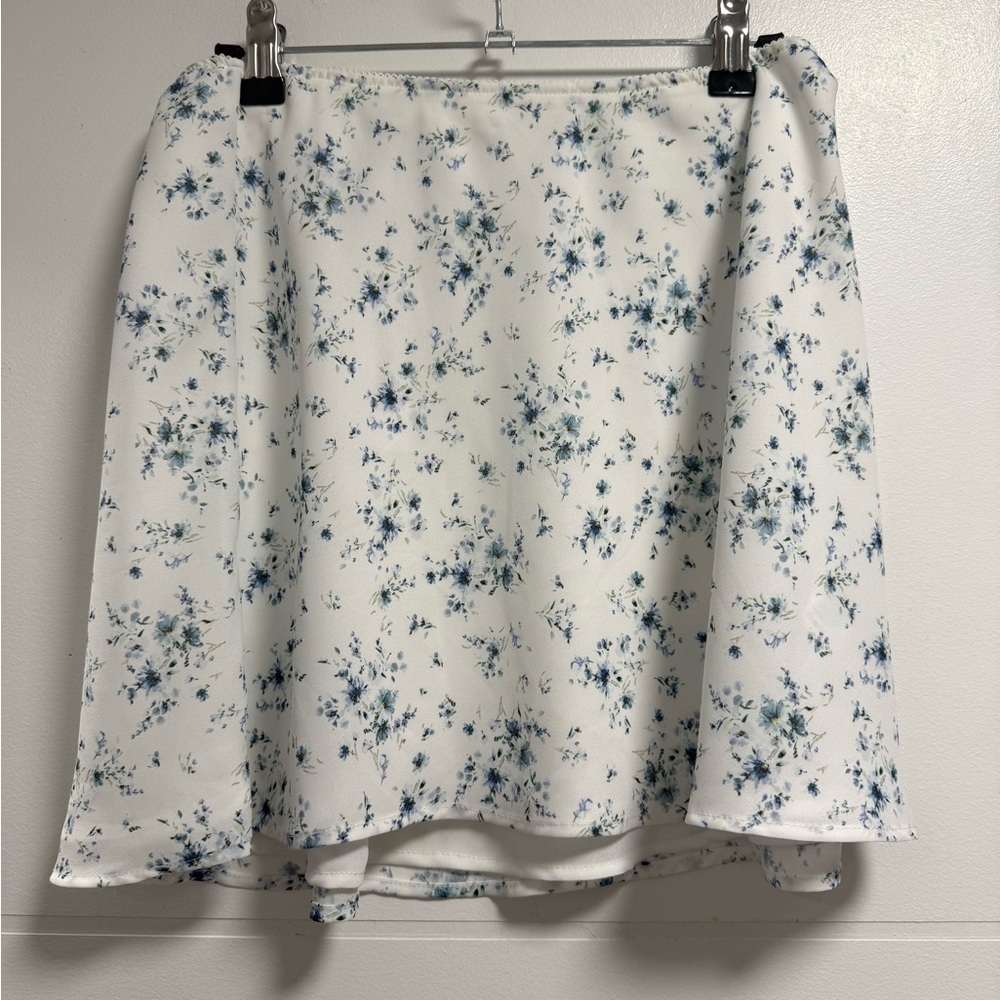 Garage White Mini Skirt with Blue Floral Print